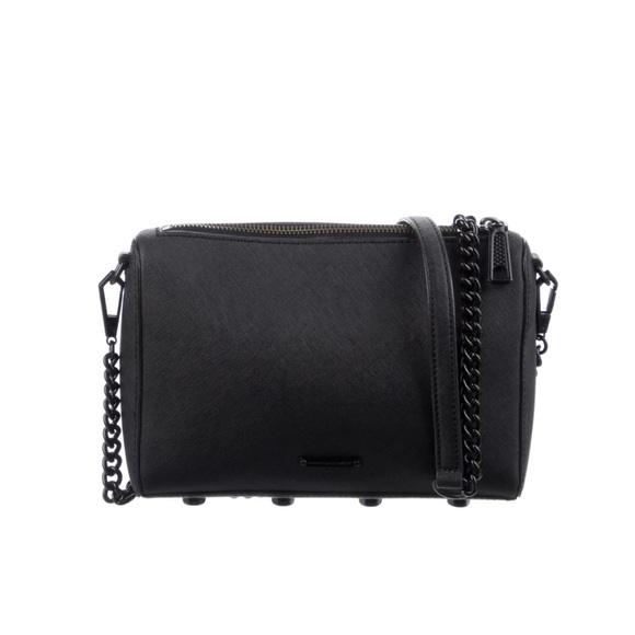 Rebecca Minkoff Crossbody Bag Black Leather w/ Silver Chain-Link - Picture 2 of 3